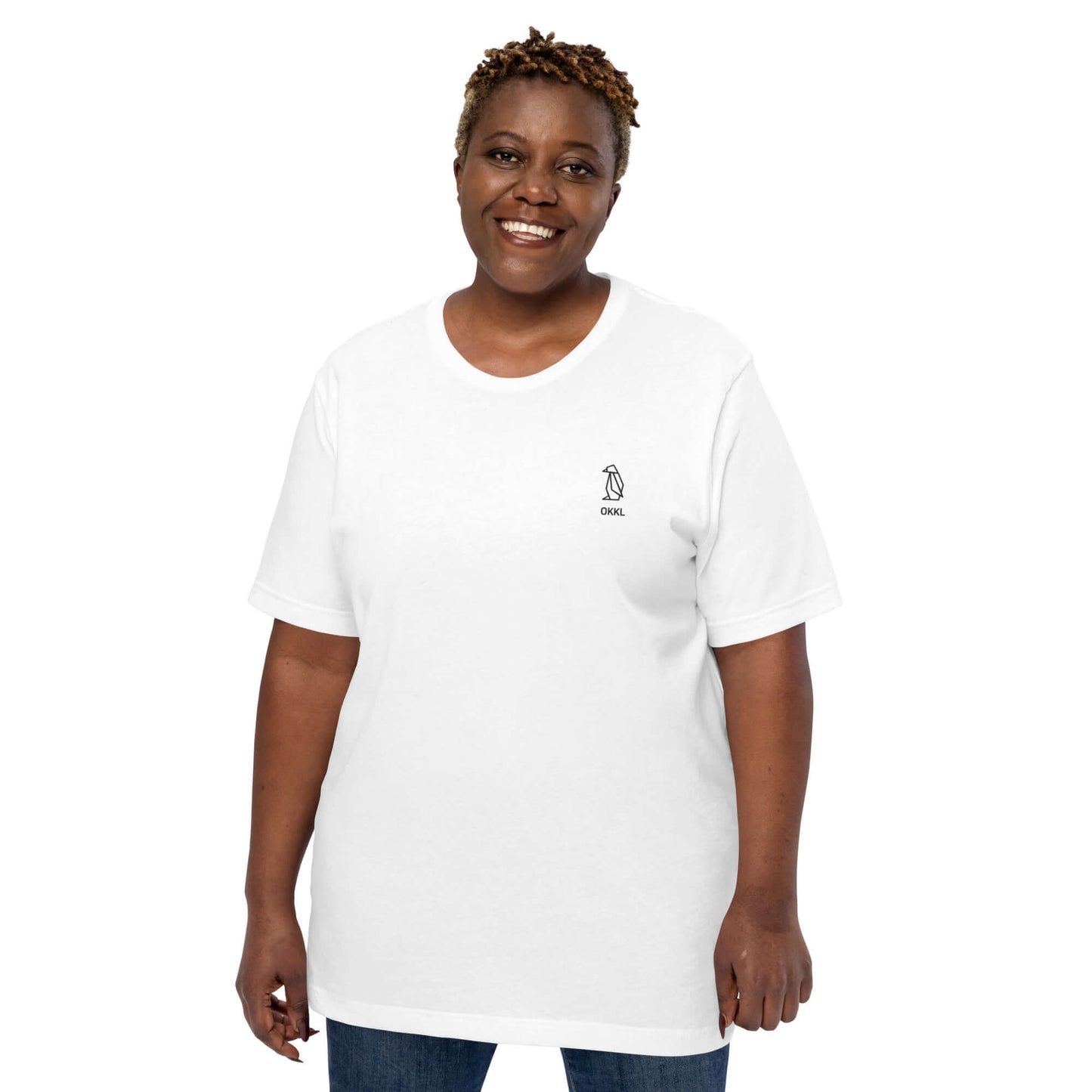 OKKL Penguin: White Unisex t-shirt