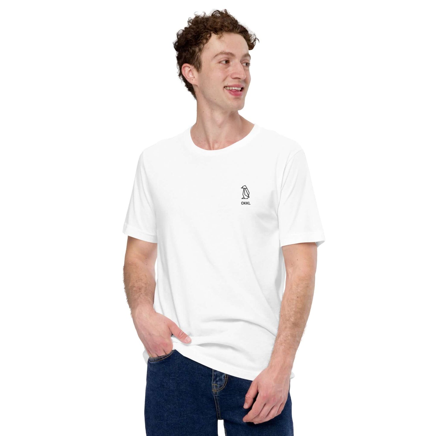 OKKL Penguin: White Unisex t-shirt