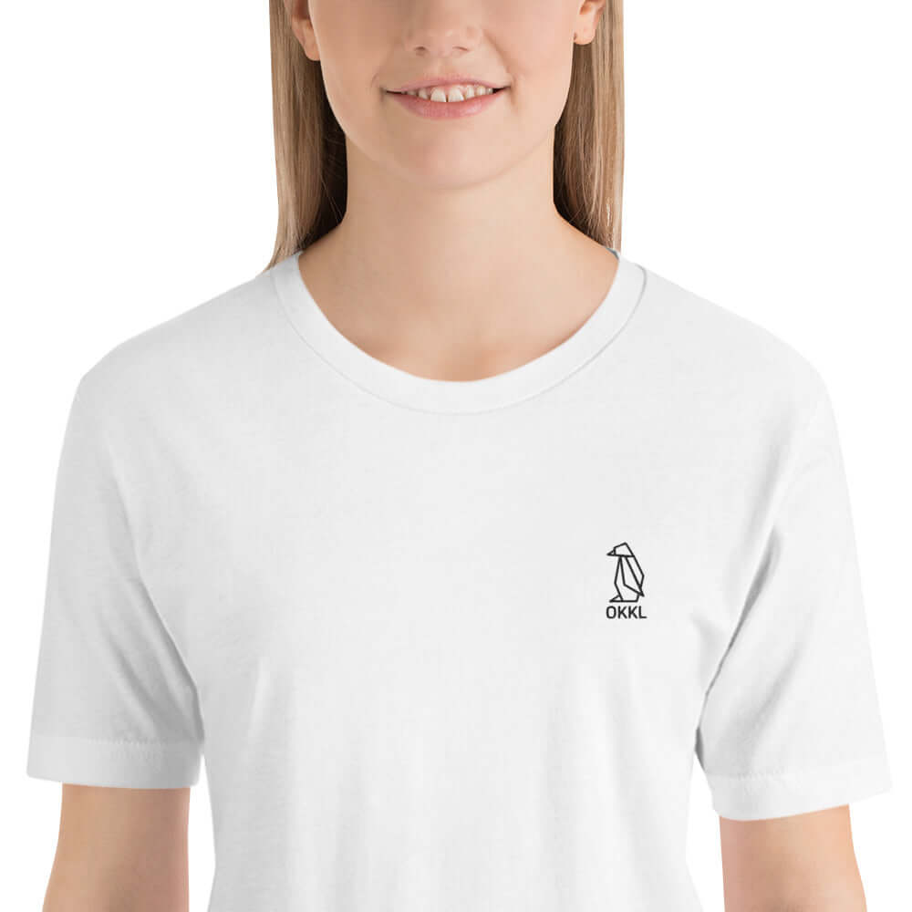OKKL Penguin: White Unisex t-shirt
