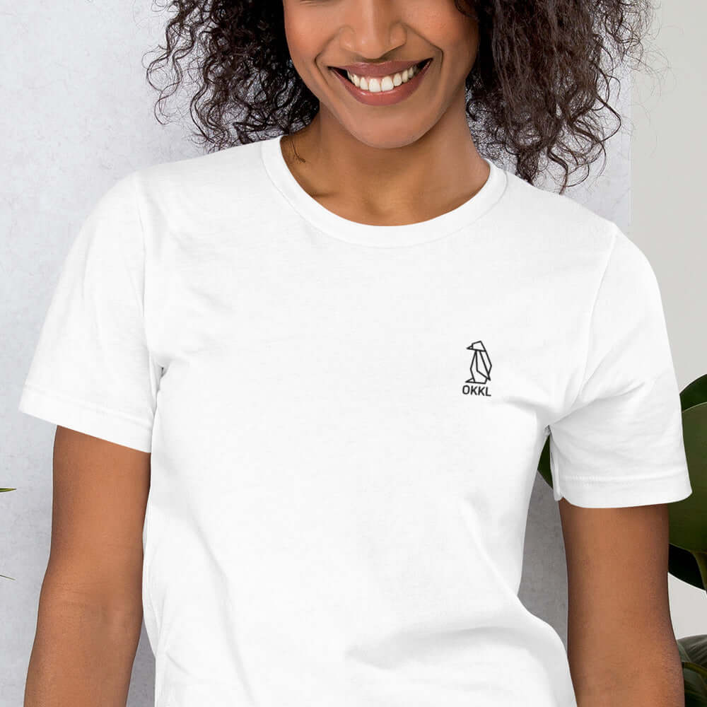 OKKL Penguin: White Unisex t-shirt