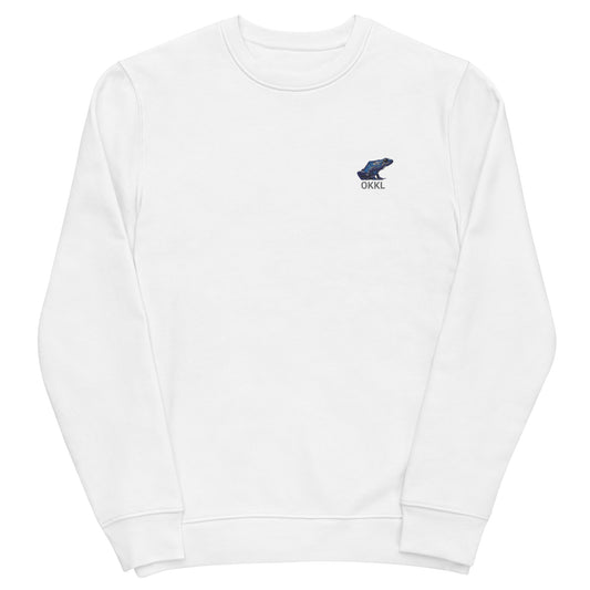 Blue Poison Dart Frog: White Unisex Eco Sweatshirt