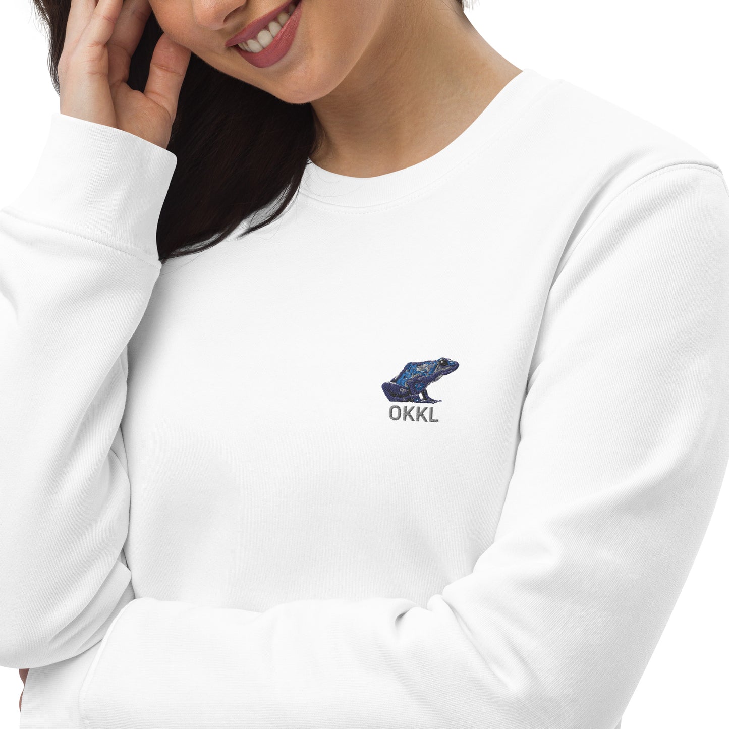 Blue Poison Dart Frog: White Unisex Eco Sweatshirt