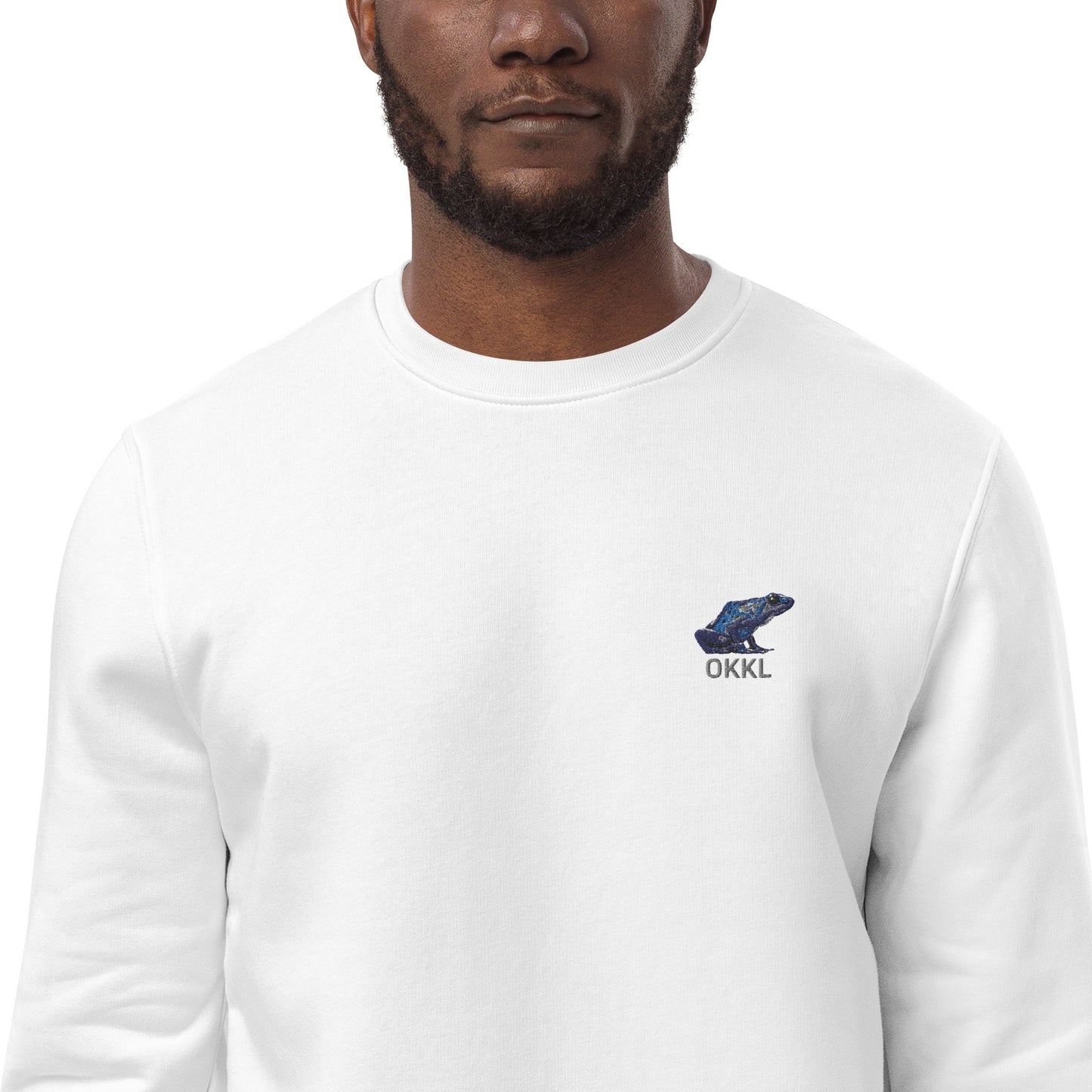Blue Poison Dart Frog: White Unisex Eco Sweatshirt
